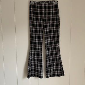 Size 3 black, white, and purple plaid flare pants.